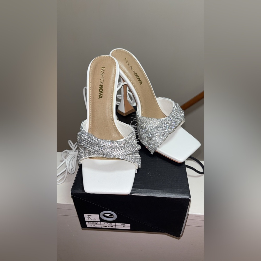 FashionNova White and Sliver Heels
